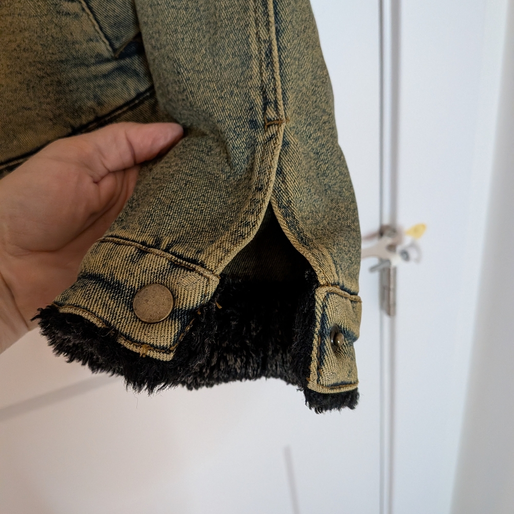 Vtg Sherpa Trim Denim Jacket Daniel Jeans Black wash Collar Lined USA Sz M Y2K - Picture 3 of 9